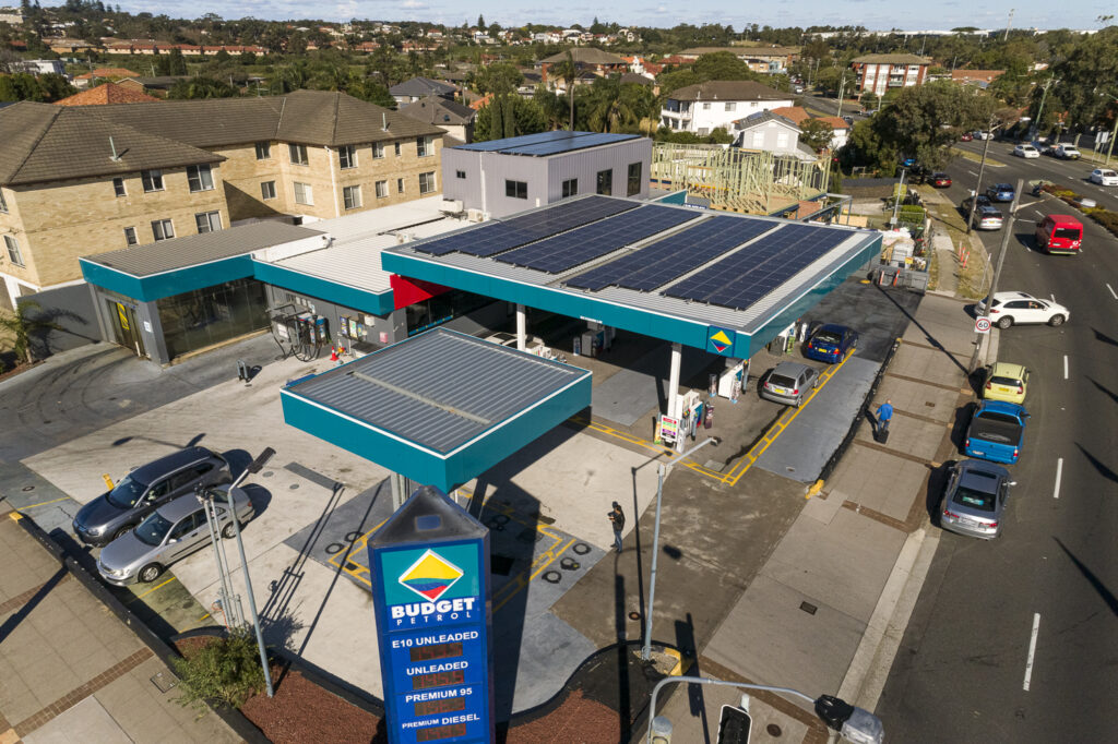 Budget petrol station at Matraville in Sydney, featuring a Solahart Commercial Solar Power System on the roof