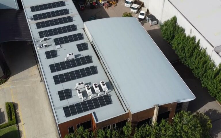 Commercial Solar Power Installation at Landscape Solutions Sydney taken from aerial view