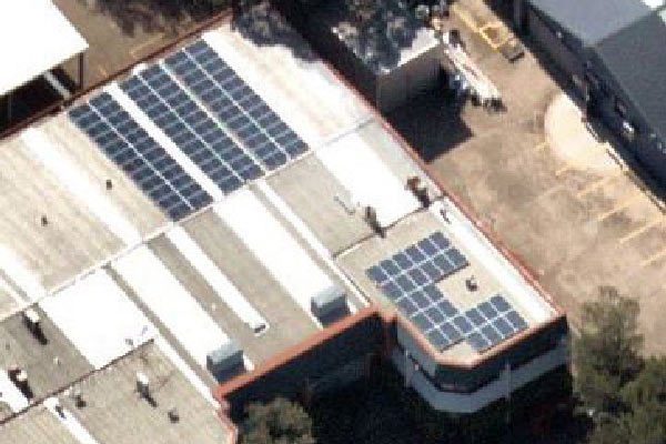 Aerial photo of DBG Creative in Parramatta, showing solar panels on the roof